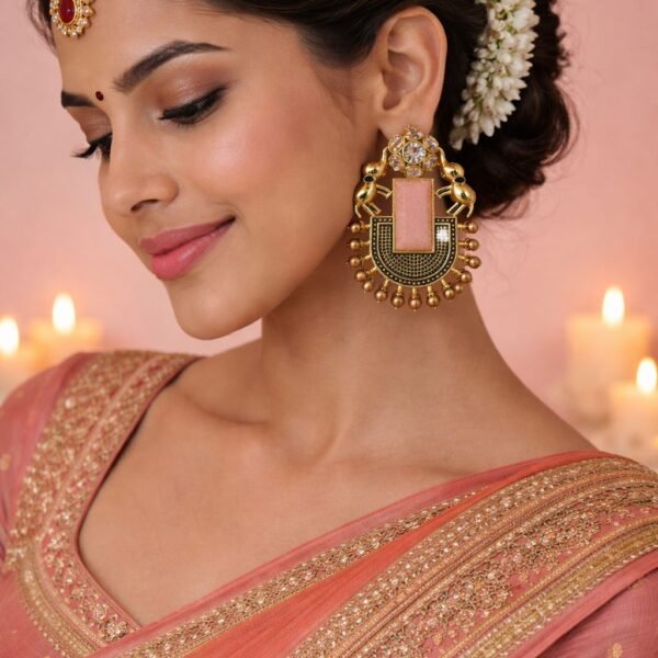 Golden Peach Elephant Statement Earrings