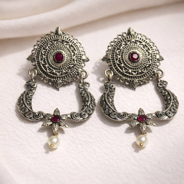 Antique German Silver Stone Pearl Earrings