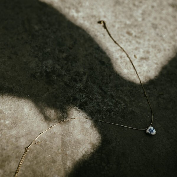 Small Ceramic Teardrop Pendant with Gold Chain