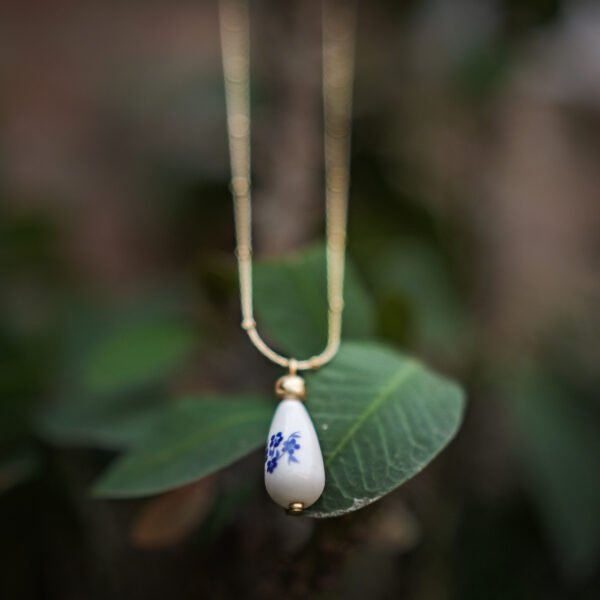Ceramic Teardrop Pendant with Gold Chain