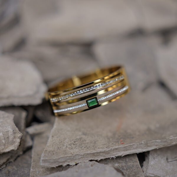 Heavy 18k Gold Green and Sparkling Stone Designer Bracelet (Small–Medium)