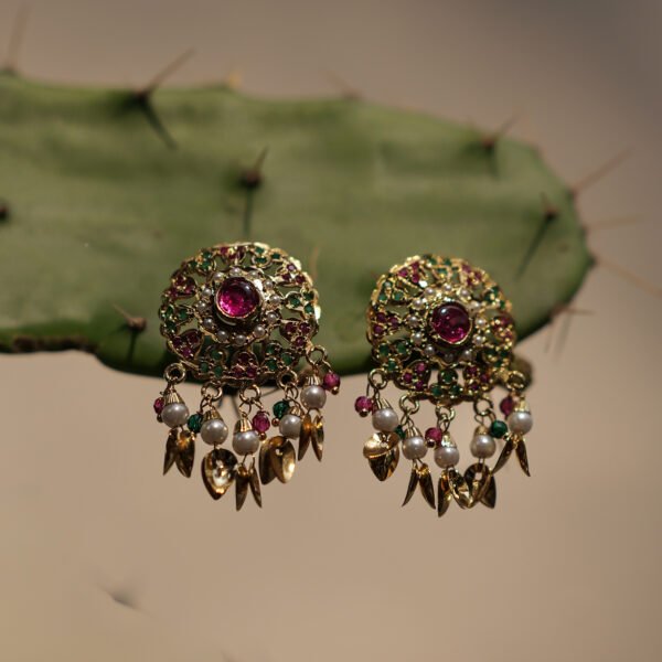 Jadau Style Rani Stone Stud Earrings (1 gram Gold )