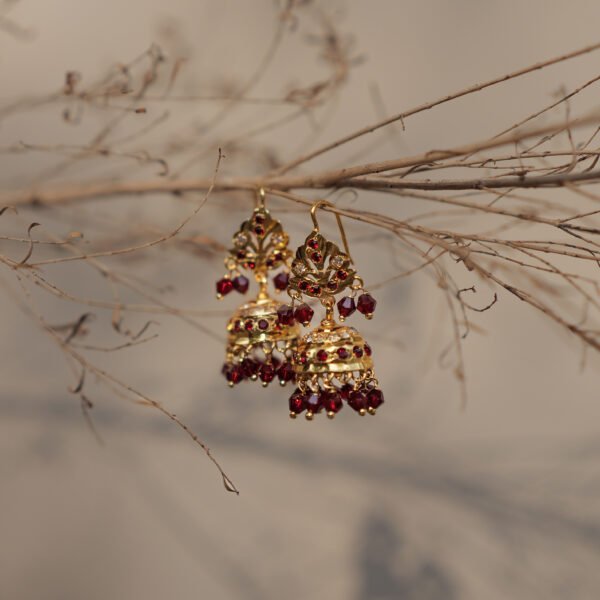 Traditional Gold Polish Mehroon Jadau Jhumki Earrings