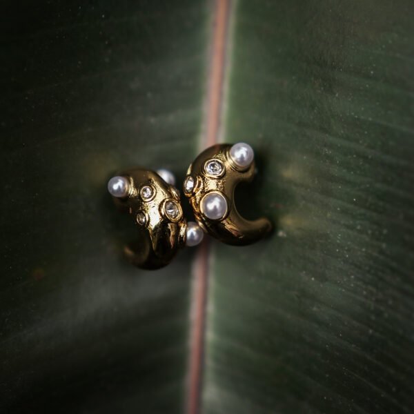 MoonLuxe Anti-Tarnish Gold Pearl half hoops