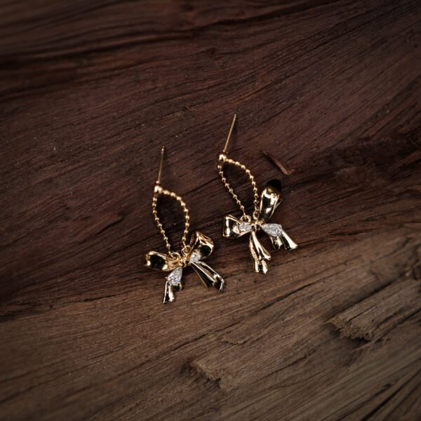 Golden Bow Charm Drop Earrings