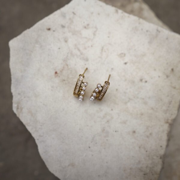 Pearl & Stone Gold Plated Half Hoop Earrings