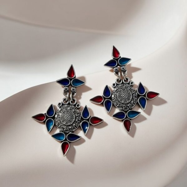 Premium Red Blue Oxidised Earrings