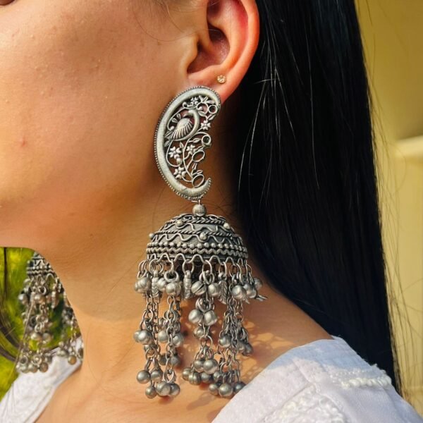 Long Oxidised Ghungroo Earrings