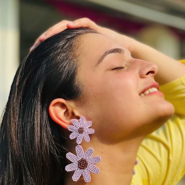 Lavender Flower Beads Earrings – Elegant Floral Statement